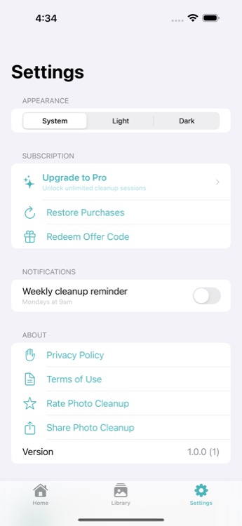 Settings screen — redeem offers and customize