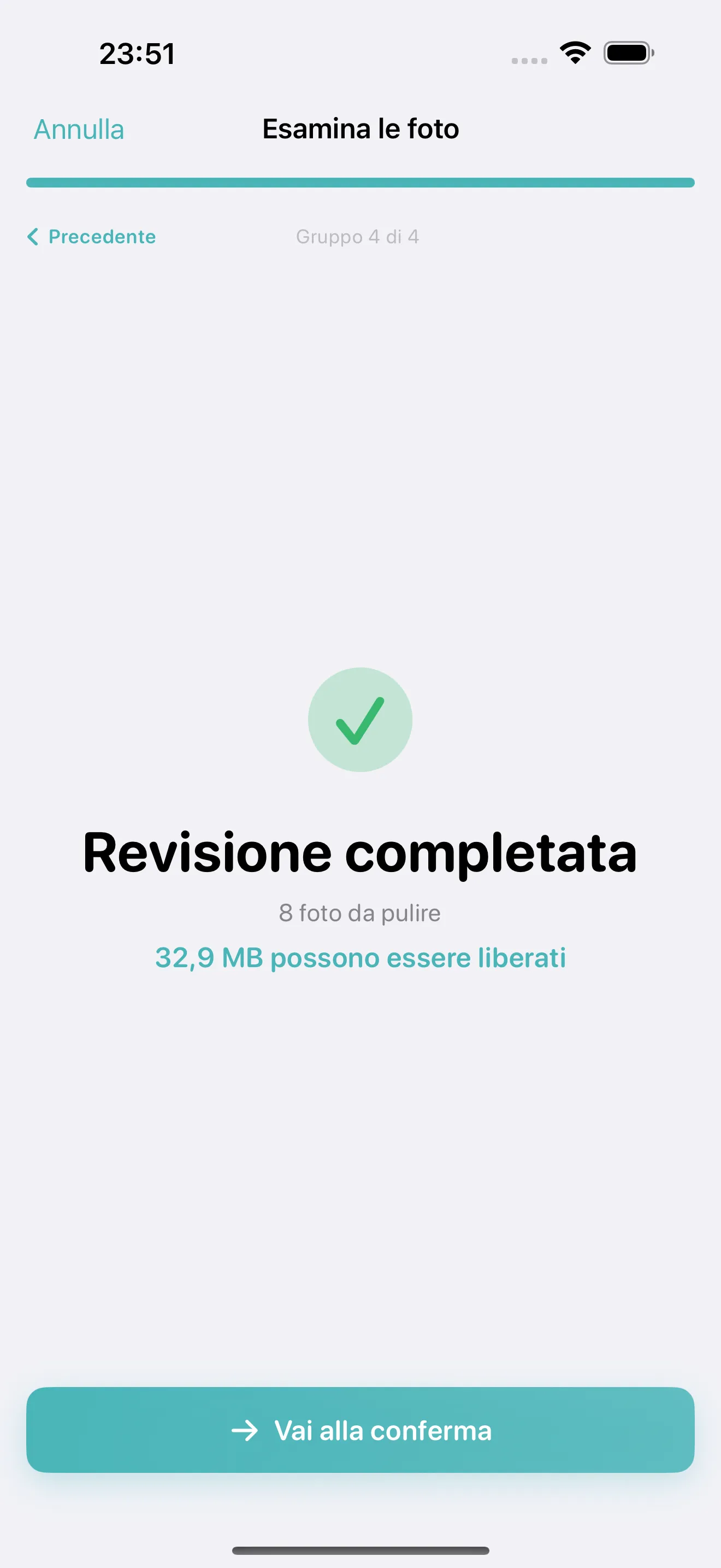 Cleanup all-clean screen showing your library is tidy with freed storage