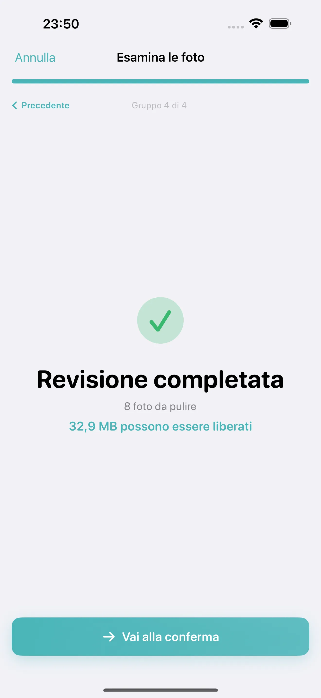 Cleanup confirmation screen with safety messaging and Recently Deleted reminder