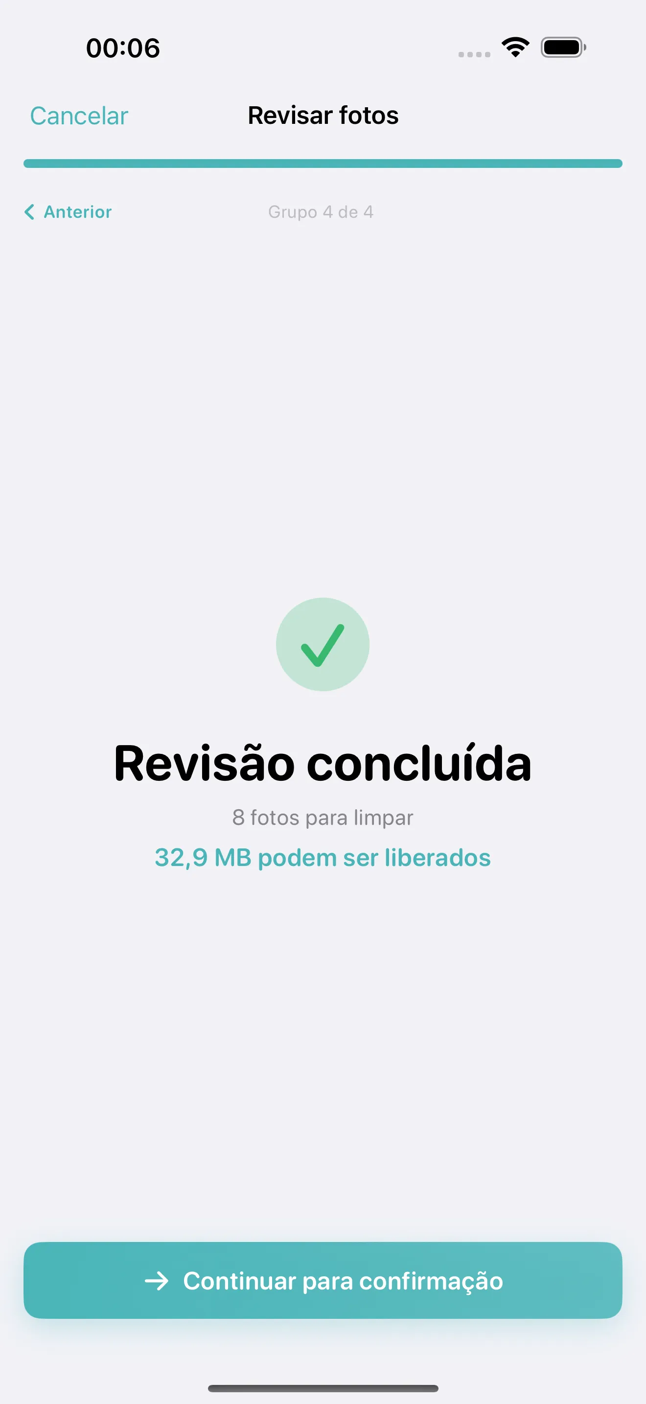 Cleanup all-clean screen showing your library is tidy with freed storage