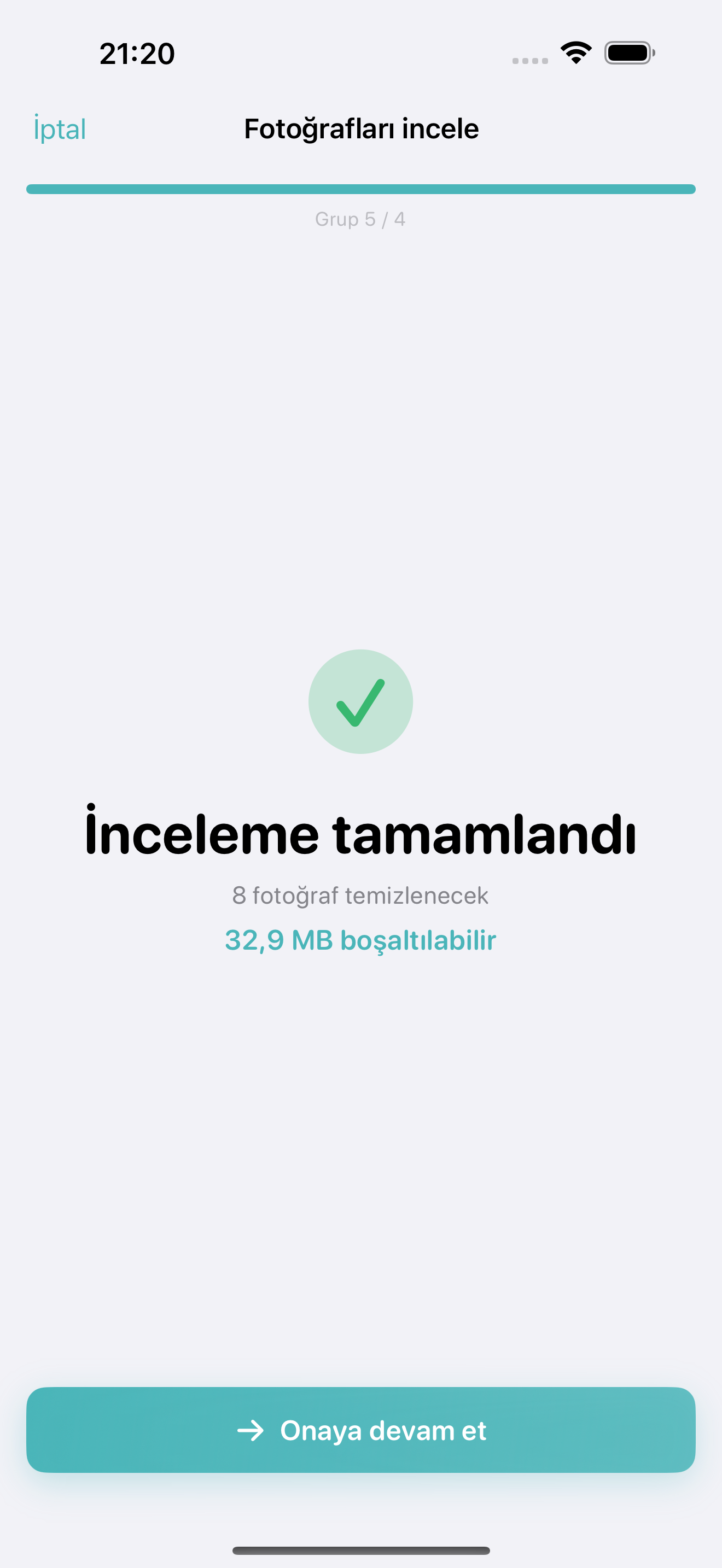 Photo Cleanup all-clean screen showing your library is tidy with freed storage